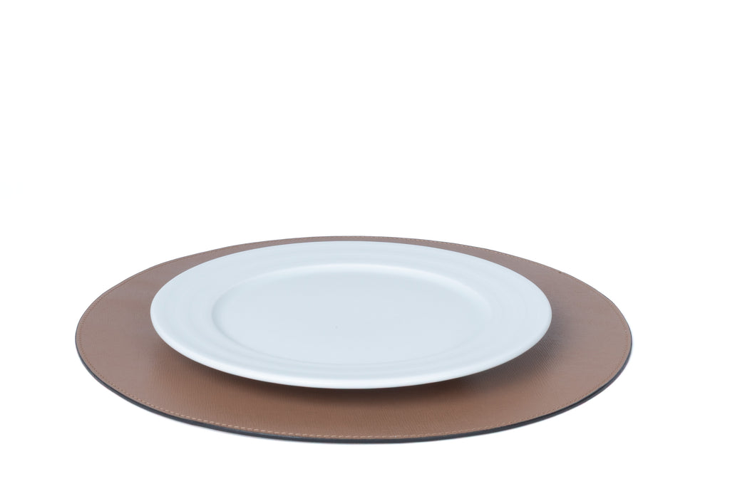 ALUREA Round Placemat - Saffiano OffWhite/Honey